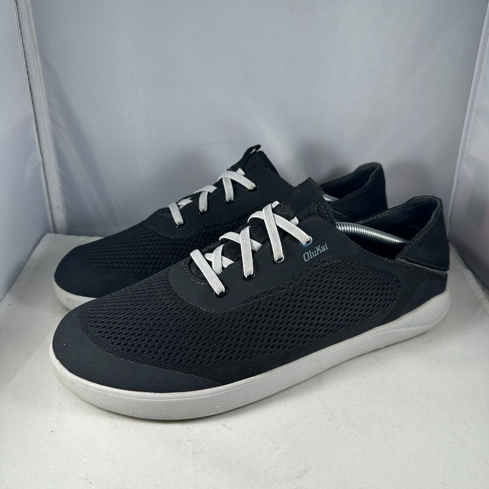 Olukai Mens Size 11 Moku Pae Breathable Boat Shoes Black Blue Coral Slip On Mesh